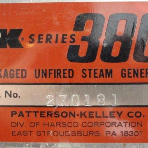 Patterson Kelley Series 380 394 Sq Ft 316L S/S Packaged Unfired Steam Generator