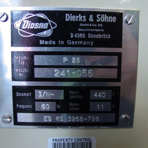 Diosna Dierks 25 Liter Model P25 High Shear Granulator