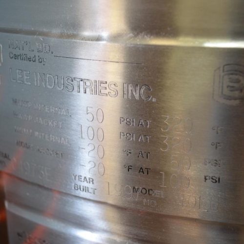 10 Gallon Lee Model 40LU S/S Jacketed Pressure Agitated Reactor