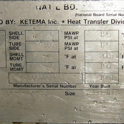 Ketema Type FLC-4-404-SS BEM Multiple Pass Shell And Tube Heat Exchanger