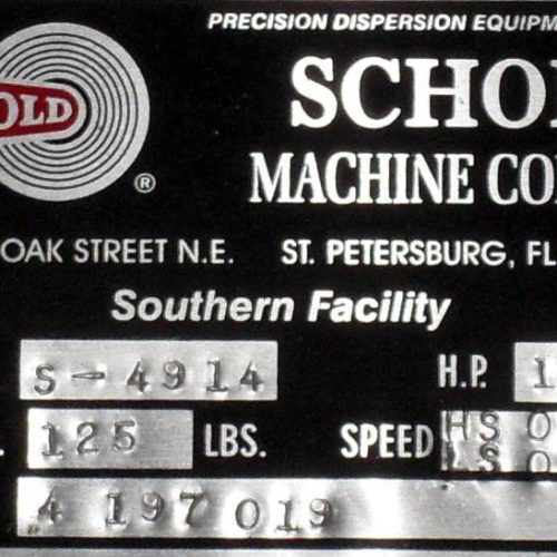 Schold 150 HP Coaxial Dispersion Mixer with Hydraulic Lift and Tank