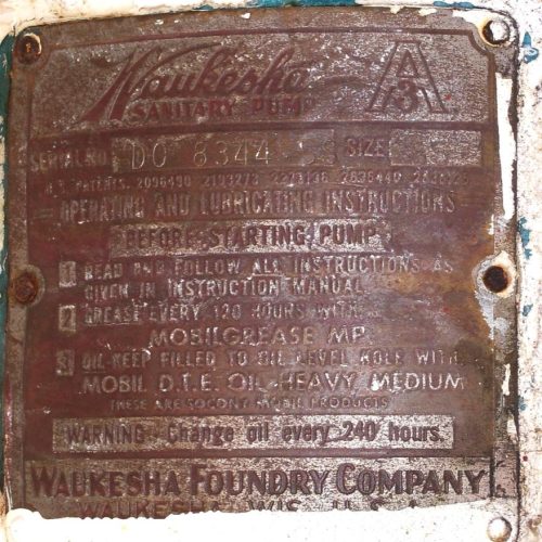 Waukesha Model 55 11.5 HP S/S Vertical Rotary Positive Displacement Pump