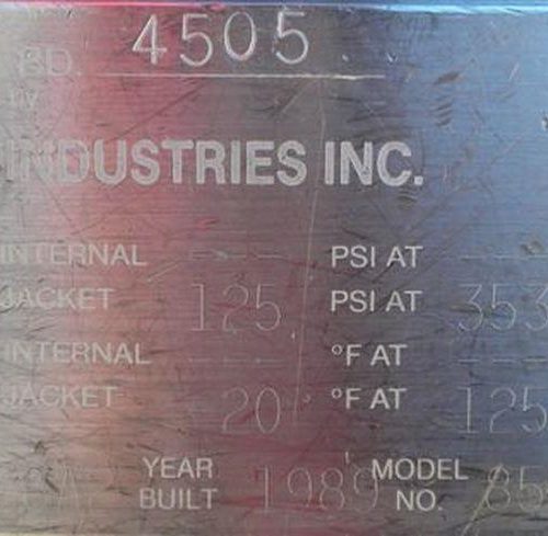 850 Gallon Lee Model 850U9MS 316 S/S Vertical Double Motion Vacuum Processor