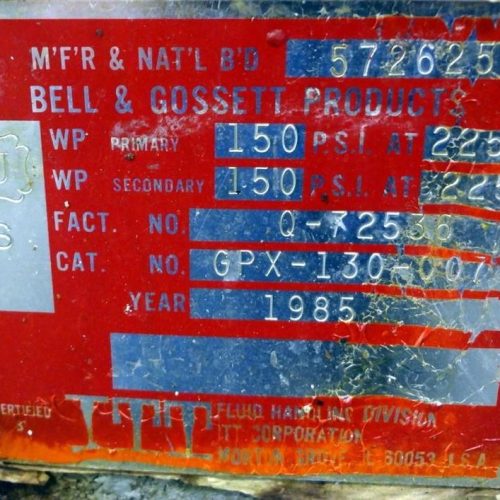 Bell and Gossett Model GPX130007, 9.10 Square Foot Plate Heat Exchanger
