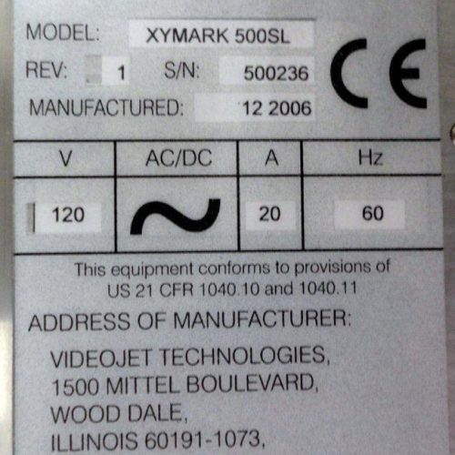 Videojet Xymark 500SL High Speed 50 watt Internally Cooled Steered Beam Laser Coder