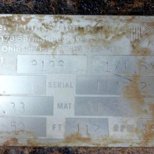 Peerless Model 8196 316 S/S Size 1 x 1 5/6 5 HP Centrifugal Pump