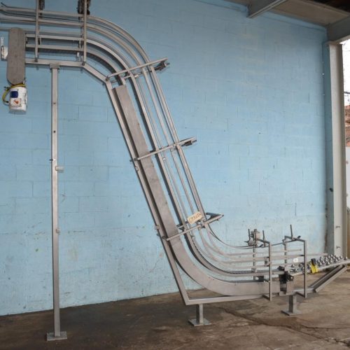 4.5 in W x 10.5 Ft H Discharge Delrin Lugged Incline Conveyor Belt