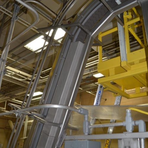 4.5 in W x 10.5 Ft H Discharge Delrin Lugged Incline Conveyor Belt
