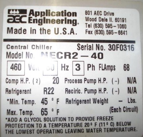 A E C Model NECR240 33 Ton Capacity Water Chiller
