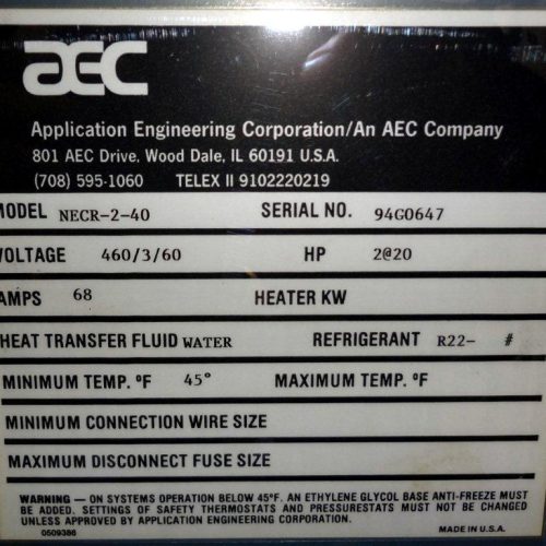 AEC NEC Series Model NERC240 33 Ton Capacity Air Cooled Central Chiller