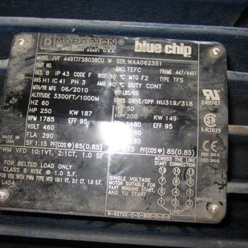 250 HP Marathon Electric Model JVF449TTFS8038CUW Continuous Duty Electric Motor