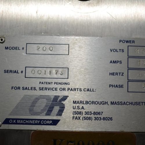 OK Machine Model 200 All S/S Approx 17 BPM Bag Former and Inserter for Bag in Box