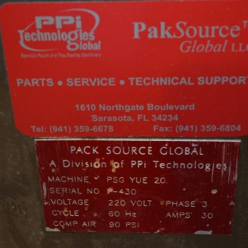 PSG YUE Model 20 S/S Rotary Pre Formed Pouch Filling and Capping Machine