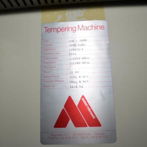 Aasted Model DMW1000 1,000 Kg/Hr Tempering Unit with Heat Exchanger
