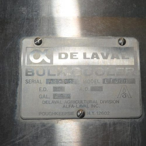 600 Gallon DeLaval ET600 S/S Horizontal Prop Agitated Refrigerated Tank