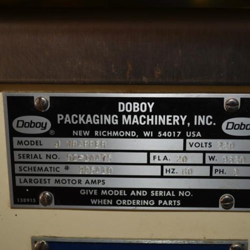 Doboy Model J 400 PPM Horizontal Flow Through Wrapper with Vacuum Placer