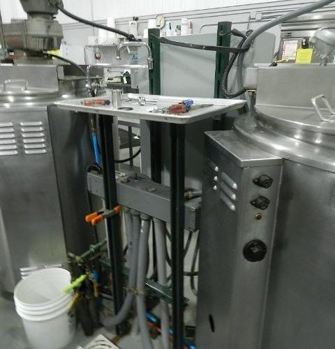(2) 100 Gal Groen Model EE100 Self Contained S/S Sweep Scrape Agitated Kettles