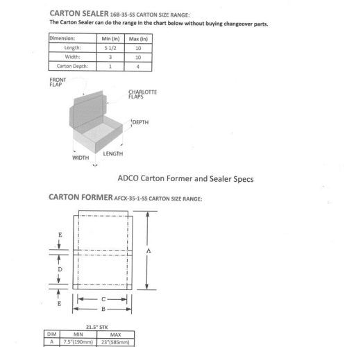 Adco Model AFCX351SS S/S 40 CPM Top Load Hot Melt Carton Erector and Conveyor
