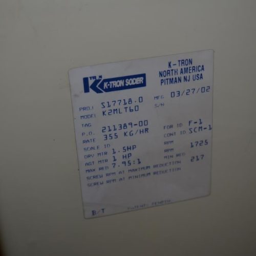 Ktron Model K2MLT60 S/S 3A Dairy Twin Screw Loss In Weight Feeder, Agitated Hopper