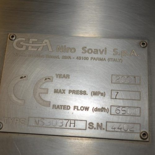 GEA Niro Soavi Model NS3037H Dual Stage 1,700 GPH S/S 3A Dairy Homogenizer