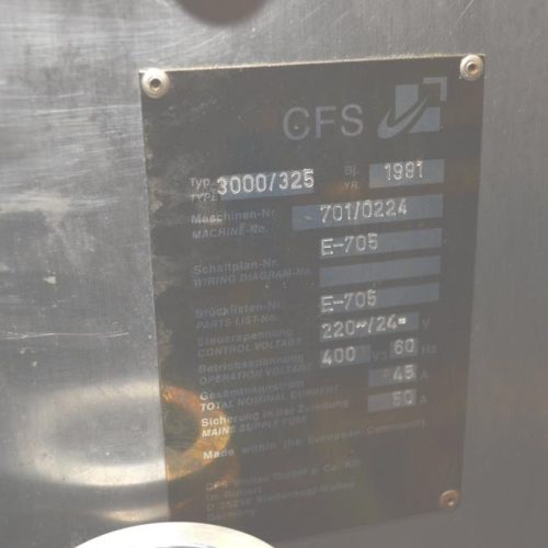 CFS Tiromat Model 3000/325 Horizontal 325mm Roll Stock Vacuum Packager