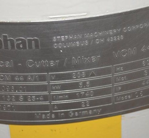 Stephan Model VCM44A1 44 Liter S/S Vertical Cutter Mixer