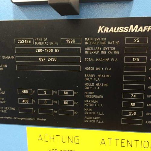 Krauss Maffei Model 2801200B2 310 Ton Injection Molding Machine