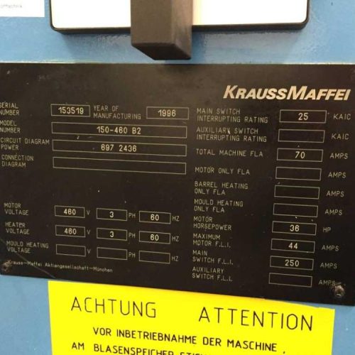 Krauss Maffei Model 150460B2 165 Ton Injection Molding Machine