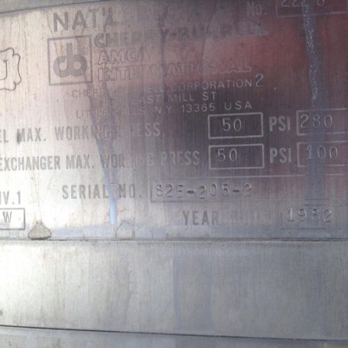 1,500 Gallon Cherry Burrell S/S Vertical Jacketed Pressure Tank