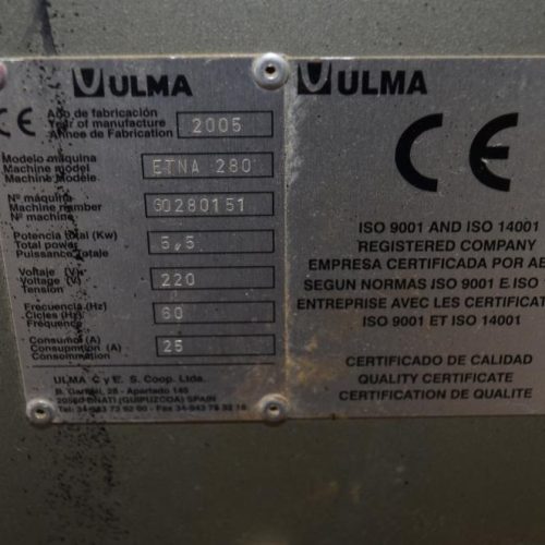 Ulma Model ETNA280 Single Head Vertical Form, Fill, and Seal Machine