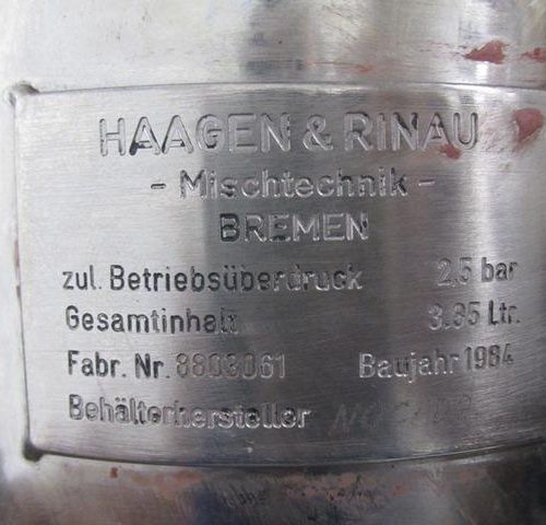 15 Liter Haagen and Rinau SRT15 Unimix S/S Jacketed Full Vacuum Planetary Mixer