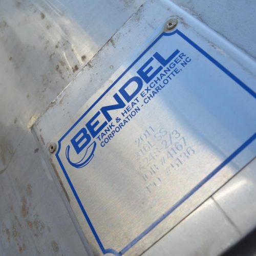 1,500 Gallon Bendel 316L S/S Vertical Single Wall Tank