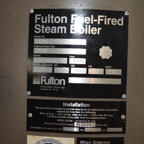Fulton Model ICS010A Gas Fired Steam 335,000 BTU Skid Mounted Boiler