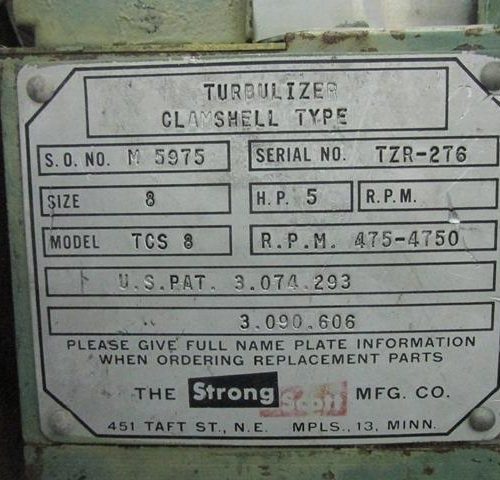 Strong Scott Model TCS8 Size 8 5 HP Clamshell Type Turbulizer
