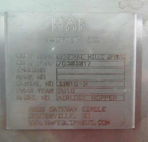 HAF Equipment Model 18BV4S4 Bulk Feeder with Rotary Air Lock