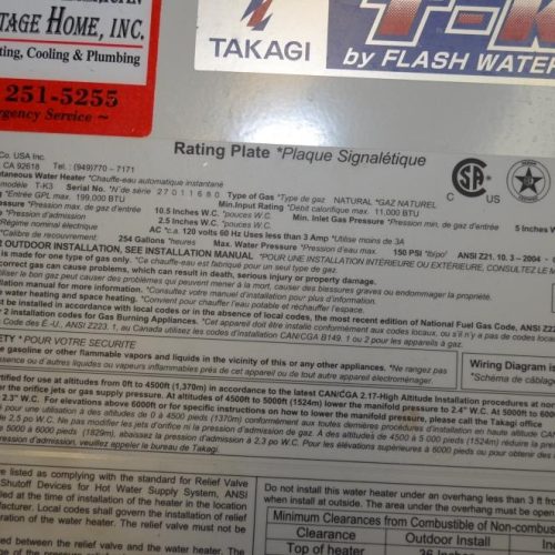 (2) Takagi Model TK3 Natural Gas Fired Automatic Instantaneous Water Heaters