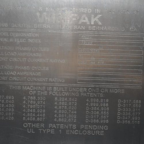 Winpak Model WP32 Eight Lane Vertical Form, Fill, and Seal Liquid Pouch Machine