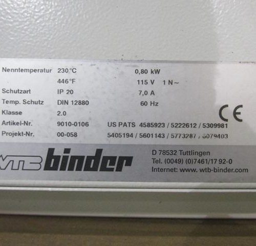 Binder Model IP20 Laboratory Oven