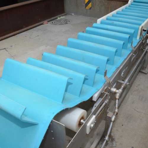 AC Horn S/S Frame 24 in W Rubber Belt Sanitary Scoop 19 Ft Discharge Incline Conveyor