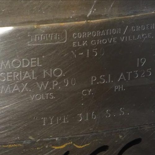150 Gallon Dover S/S Sweep Scrape Agitated 90psi Jacketed Kettle