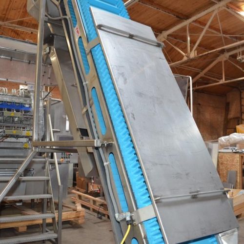 Sanitary Rubber Cleated Synchronized Side 17 in W x 13 Ft H Z-Shaped Incline Conveyor