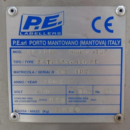 P E Model 24T8254S2E (24) Head Rotary Front and Back PS Labeler on 4.5 in Pitch