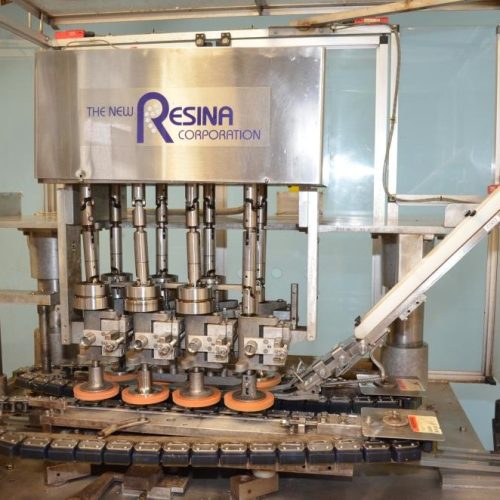 Resina Model NRU40 (8) Quill Inline Spindle Capper with Cap Orientor and Hopper