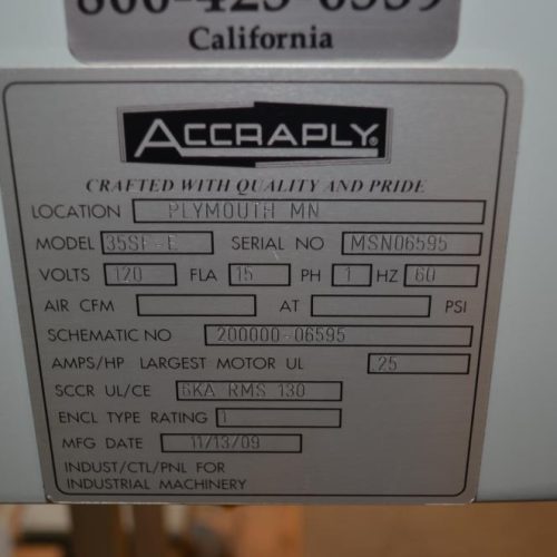 Accraply Model 35SFE Wrap Around 200 PPM Pressure Sensitive Labeler