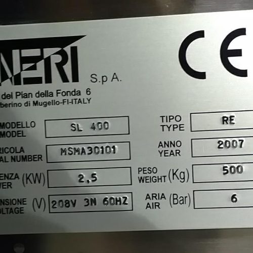 Neri Model SL400 Wraparound 400 cpm Pressure Sensitive Labeler