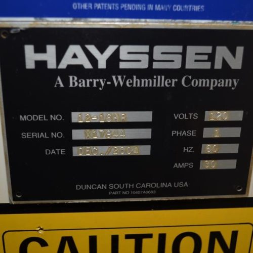 Hayssen 1216HR 60 ppm VFFS with Speedee Volumetric Filler and Registration and Coder