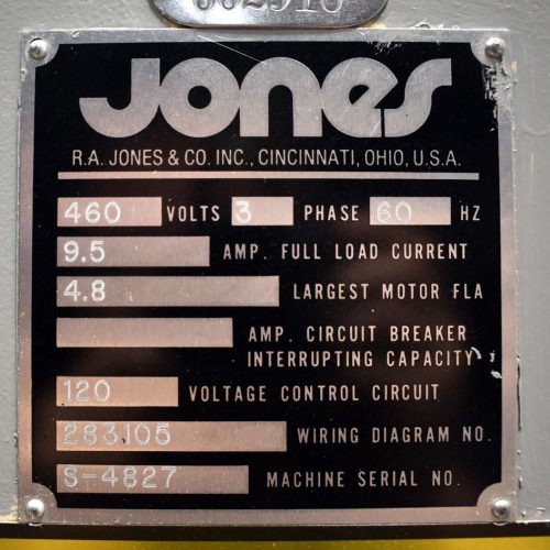 Jones Model CMV5 Semi Auto 100 CPM Continuous Motion Vertical Tuck Cartoner