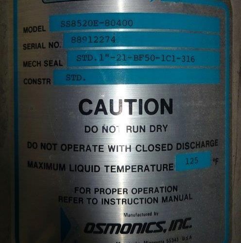 Osmonics 40 GPM S/S Tubes Skidded Reverse Osmosis System