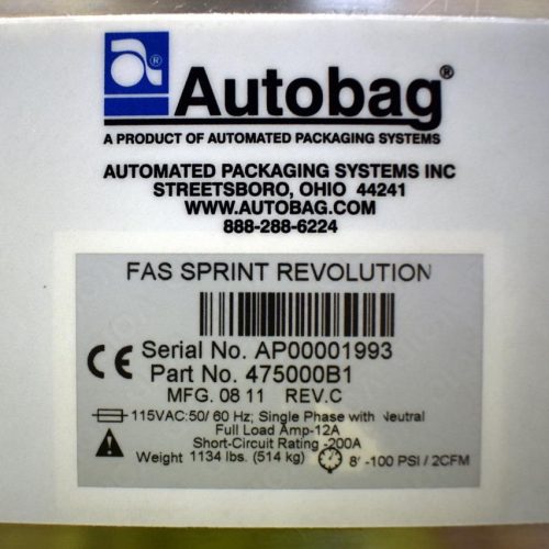 APS Model FAS Sprint Revolution S/S Horizontal Bagger with Zebra Print Apply Labeler