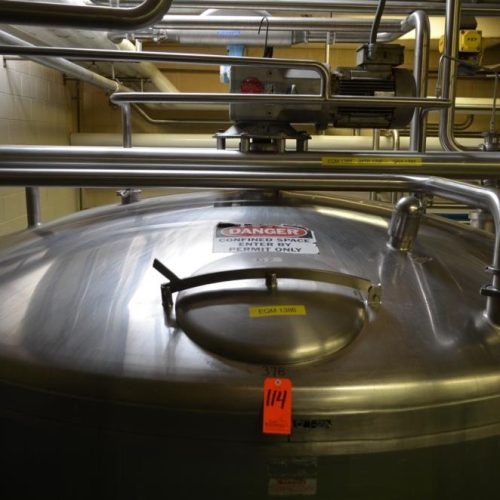 6,000 Gallon Crepaco S/S Vertical Single Wall Sweep Agitated Tank